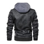 Black Leather Bomber Jacket with Hood