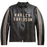 Men Black Sleeve Stripe Harley Davidson Leather Jacket