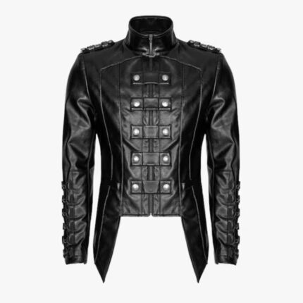 Men Gothic Heavy Fashion Black Leather Jacket