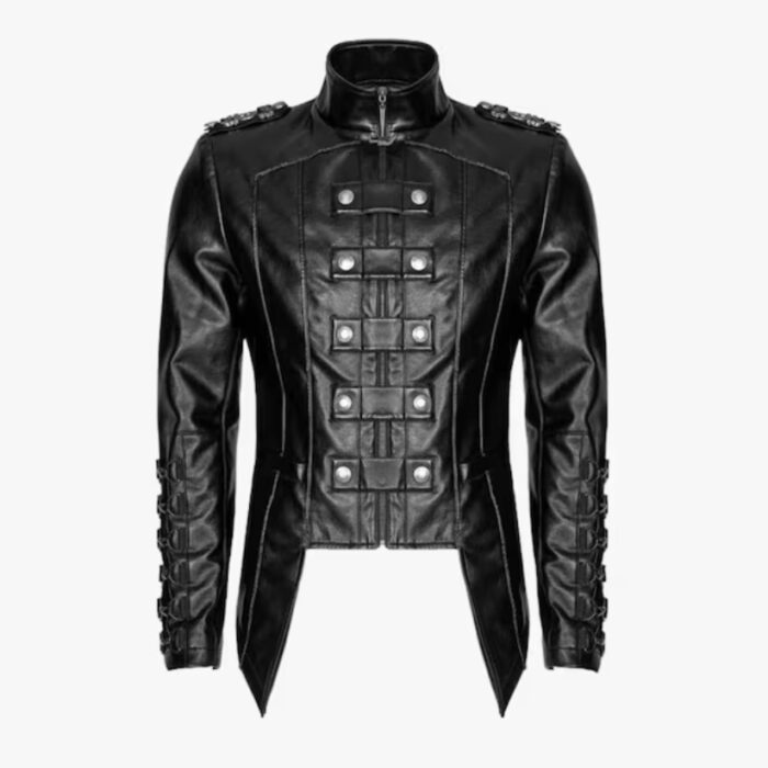 Men Gothic Heavy Fashion Black Leather Jacket