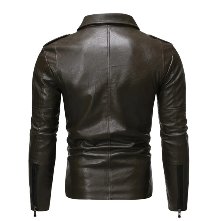 Men Slim Black Fashion Leather Jacket