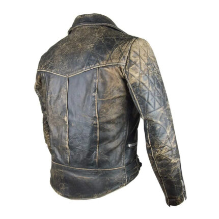Mens Black Distressed Leather Motorcycle Jacket