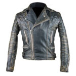 Mens Black Distressed Leather Motorcycle Jacket