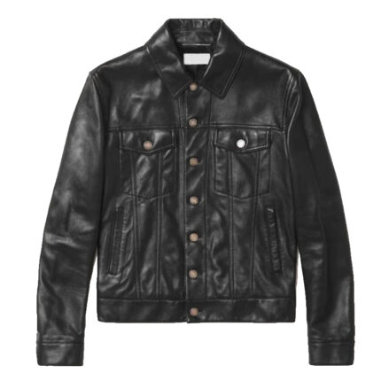 Men's Black Sheepskin Leather Trucker Jacket