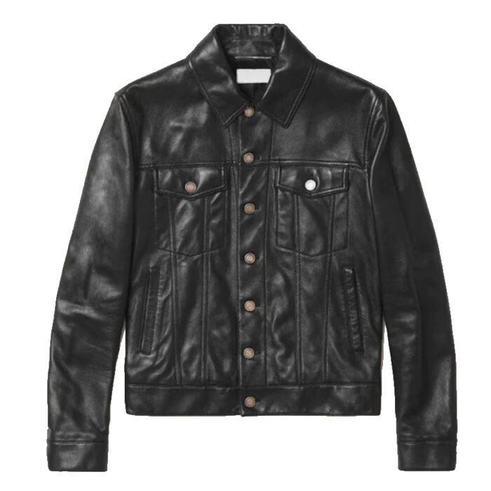 Men's Black Sheepskin Leather Trucker Jacket