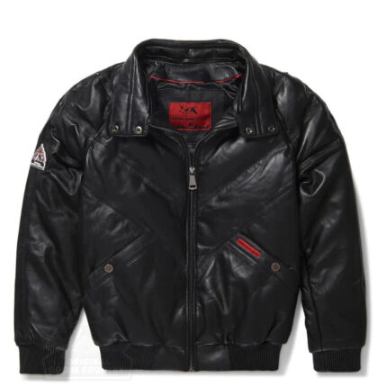 Men's Black V-Bomber Leather Jacket