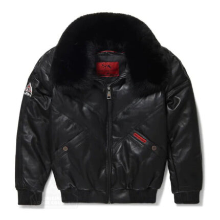 Men's Black V-Bomber Leather Jacket