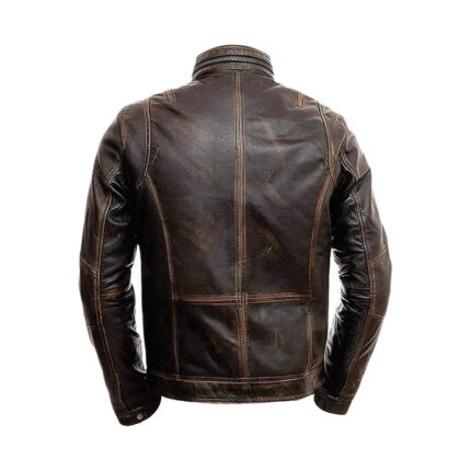 Mens Brown Quilted Biker Style Vintage Leather Jacket