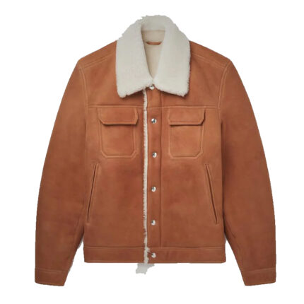 Men's Brown Shearling Suede Trucker Leather Jacket