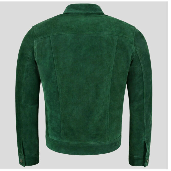 Mens Green Trucker Suede Leather Jacket