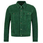 Mens Green Trucker Suede Leather Jacket