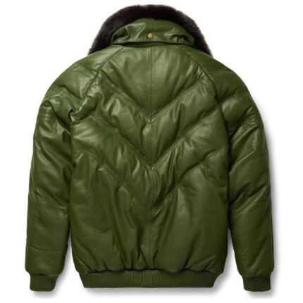 Men's Olive Leather V-Bomber Jacket