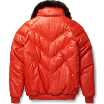 Men's Orange Leather V-Bomber Jacket