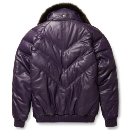 Men's Purple Leather V-Bomber Jacket