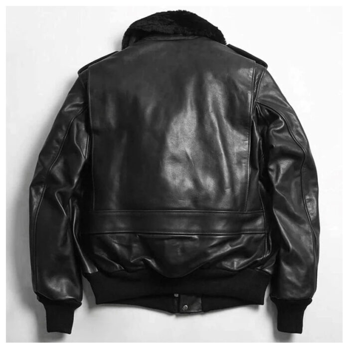 Mens Shearling Black Leather Bomber Jacket