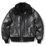 Mens Shearling Black Leather Bomber Jacket