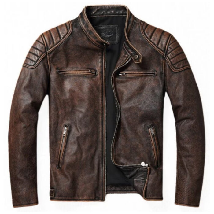 Mens Slim Fit Handmade Biker Brown Leather Jacket