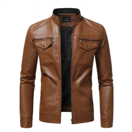 Men's Style Slim Brown Fashion Leather Jacket