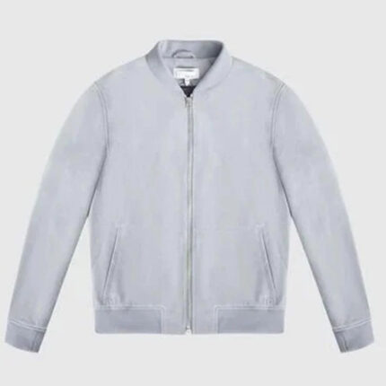 Men's Suede Leather White Bomber Jacket
