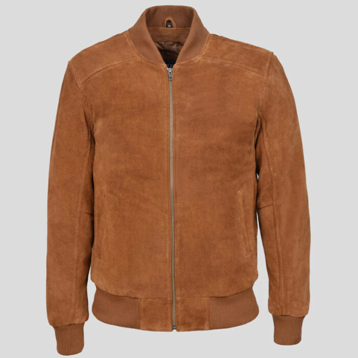 Mens Tan Plain Classic Style Suede Biker Leather Jacket