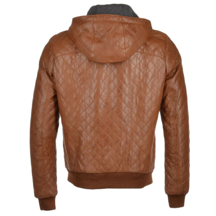 Men's Unique Style Detachable Hooded Bomber Leather Jacket