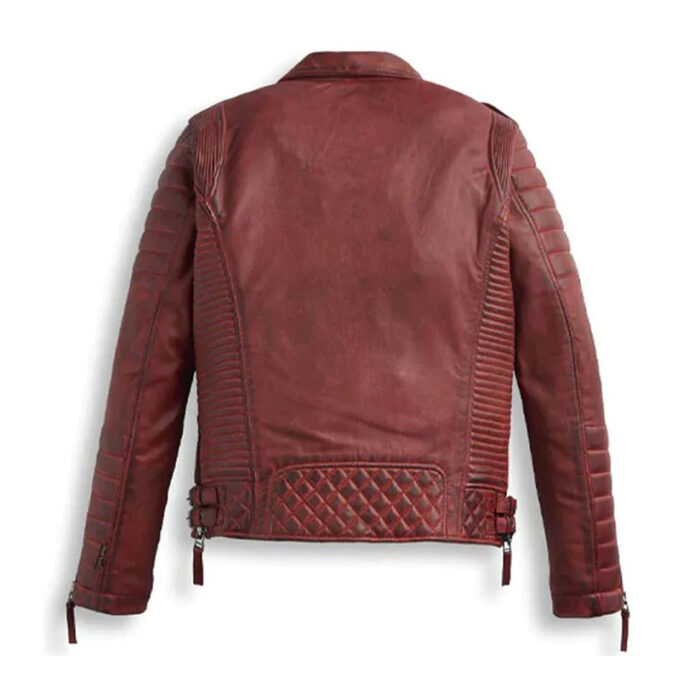 Mens Unique Style Red Leather Biker Jacket