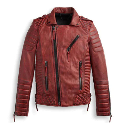 Mens Unique Style Red Leather Biker Jacket