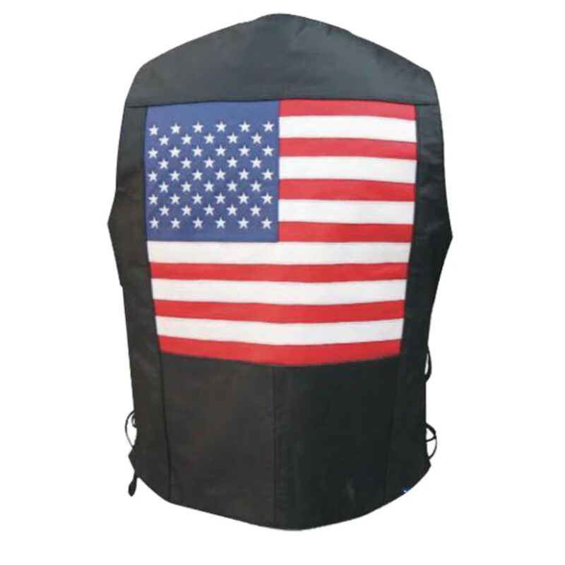 American Flag Leather Motorcycle Vest with Side Laces
