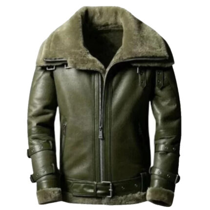 B3 Bomber Green Shearling Leather Jacket