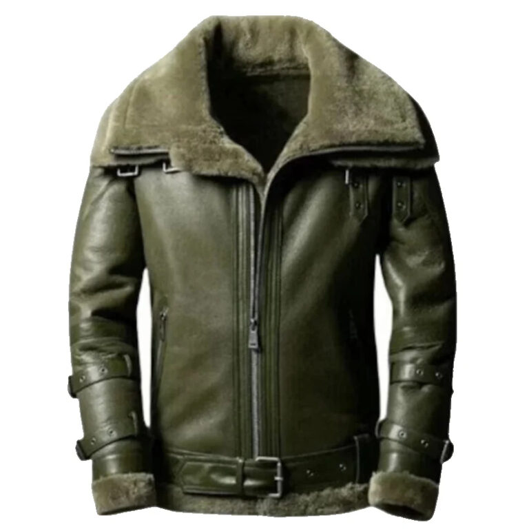 B3 Bomber Green Shearling Leather Jacket