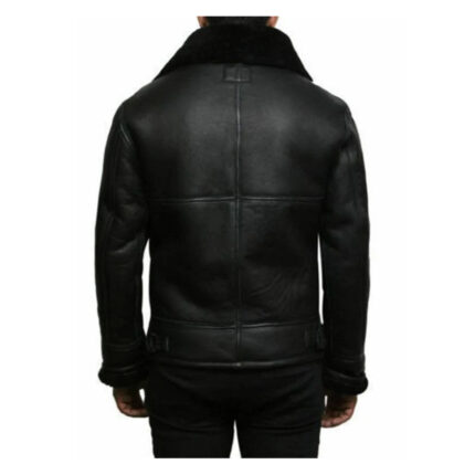 Black Aviator Leather Jacket With Fur Collar