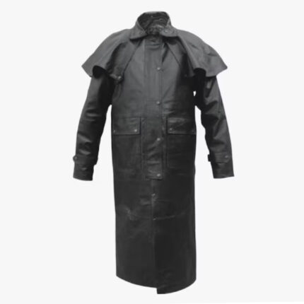 Handmade Men Duster Leather Black Coat