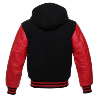 Hoodie Black Body and Red Leather Letterman Varsity