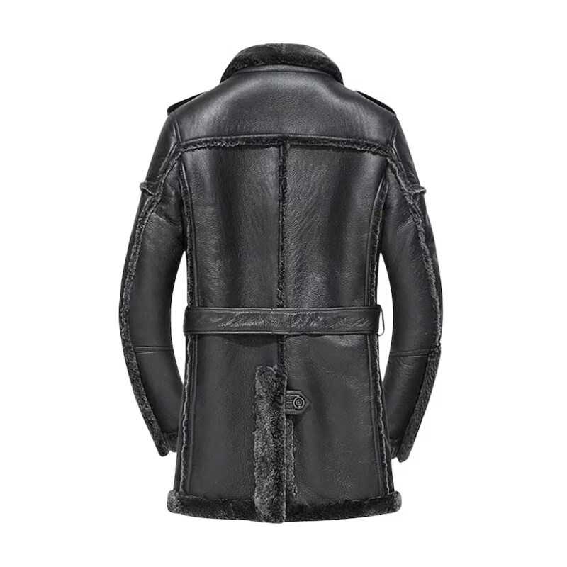 Men Shearling Bomber Black Leather Coat