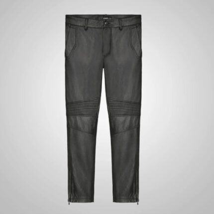 Men's Black Leather Real Sheepskin Leather Biker Pant
