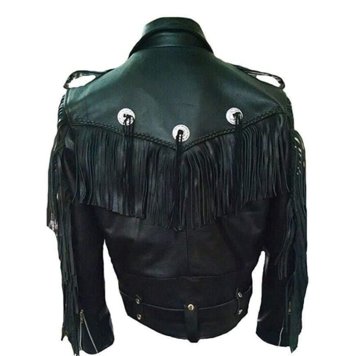 Men's Black Leather Western Tussles Jacket