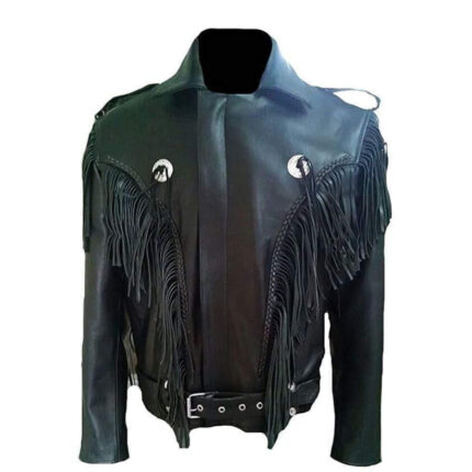Men's Black Leather Western Tussles Jacket