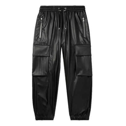 Mens Black leather Sheepskin leather jeans pant