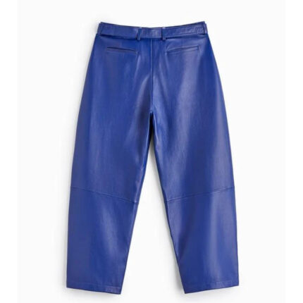 Mens Blue Leather Real Biker Pants