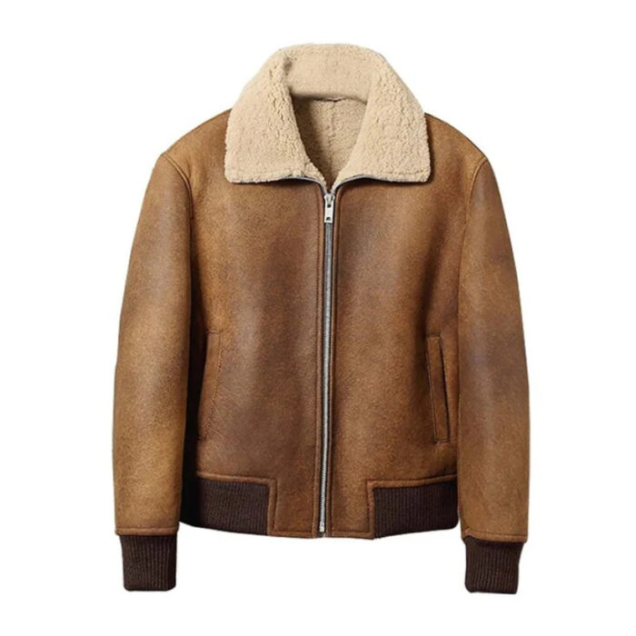 Mens Classic Winter Shearling Bomber Jacket