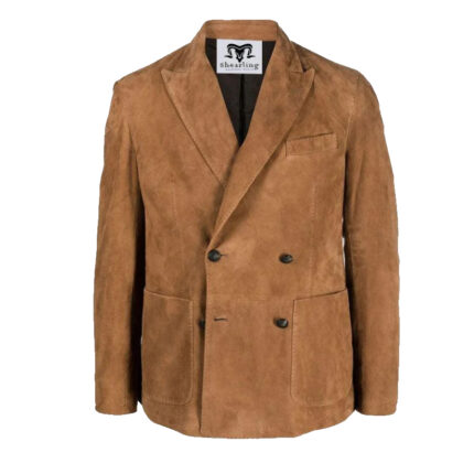 Men's Double Breasted Suede Leather Blazer