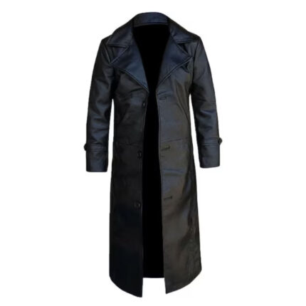 Men's Handmade Black Leather Duster Coat