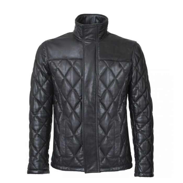 Mens New Leather Winter Puffer Jacket With Turtle Neck