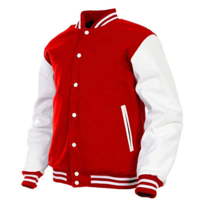 Men's Red Varsity Jacket Genuine Leather