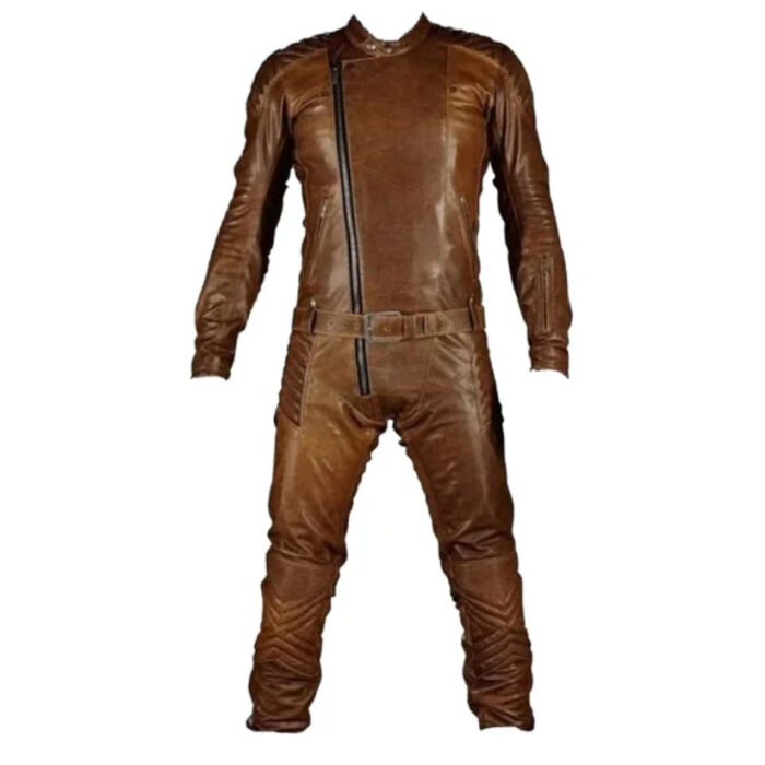 Mens Style Vintage Brown Leather Jumpsuit