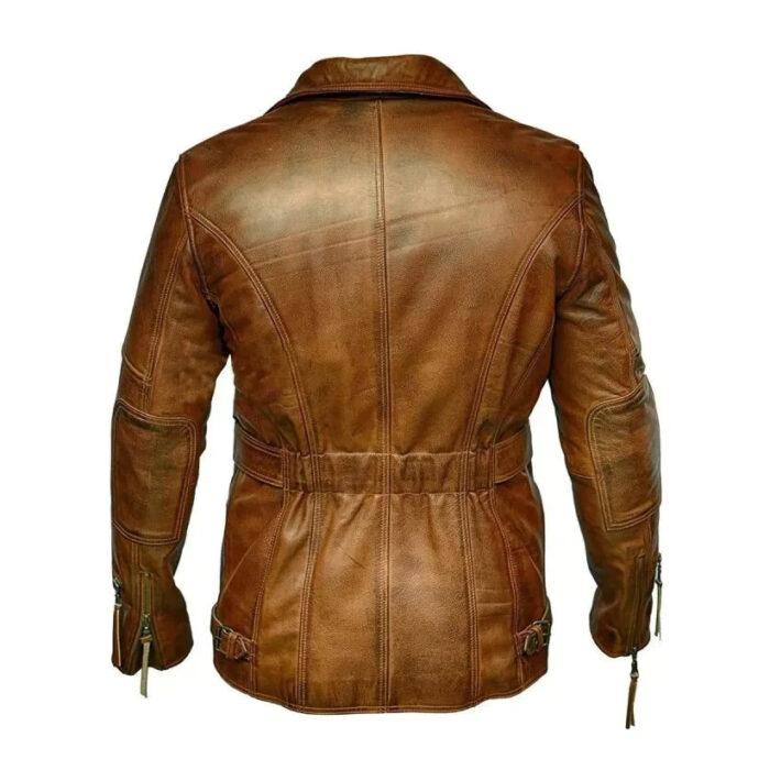 Mens Vintage Style Distressed Brown Leather Coat