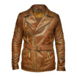 Mens Vintage Style Distressed Brown Leather Coat