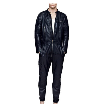 Pleated Sleeves New Men Leather Trendy Jumpsuit