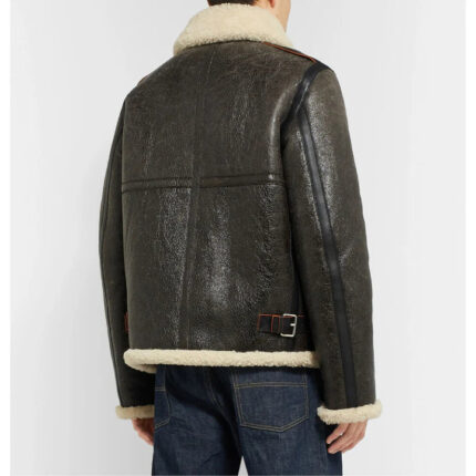 Shearling Lined Textured Leather Jacket