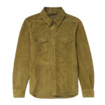 Suede Green Full Sleeves Leather Shirt For Men